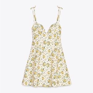 Zara Poplin White and Yellow Floral Mini Dress